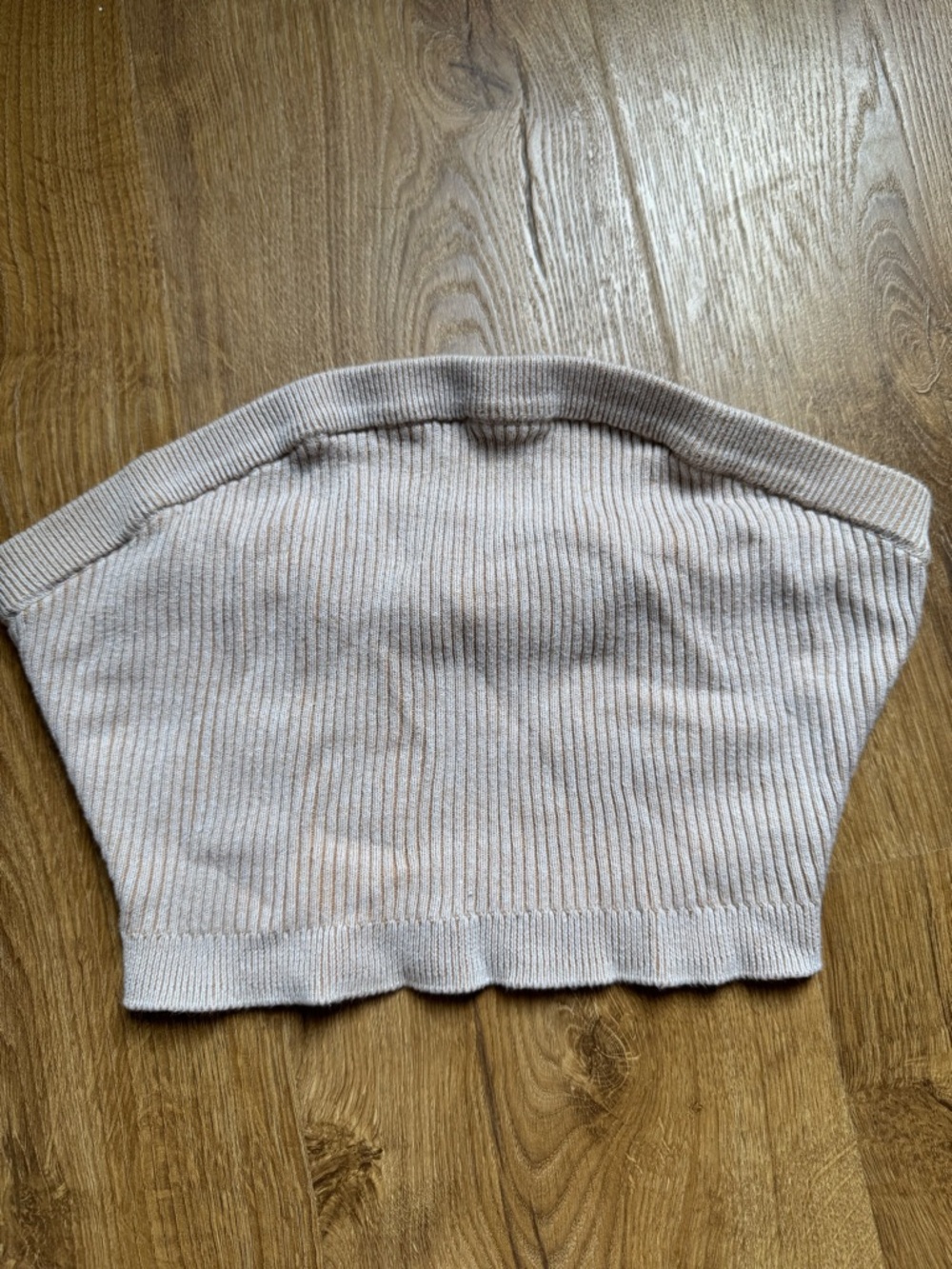 Ribbed Knit Strapless Tube Top - Light Beige